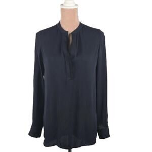 Vince Navy Silk Long Sleeve Blouse Size 6